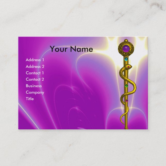 ROD OF ASCLEPIUS vibrant gold amethyst Business Card (Front)