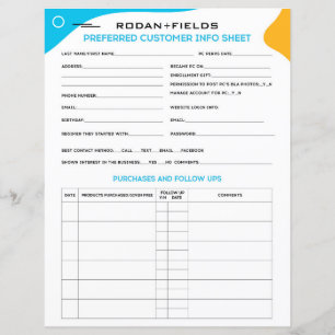 Rodan and Fields Preferred Customer Sheet