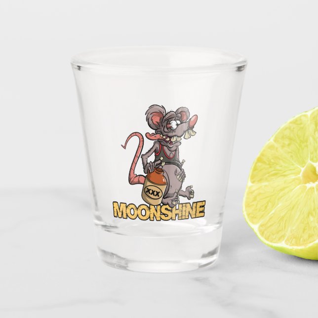 Roddy Rat Fink Style Moonshine Graphic #1 Shot Glass (Front)
