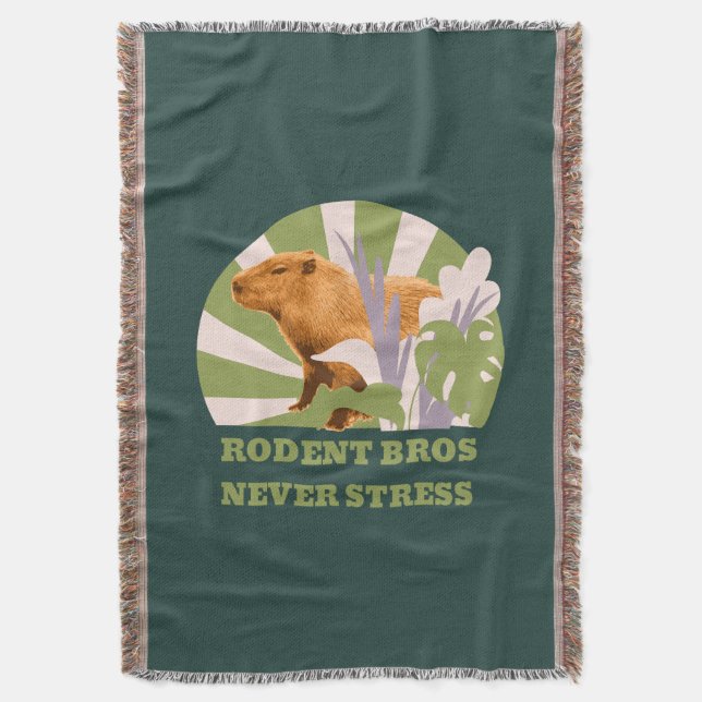 Rodent Bros Never Stress Capybara Throw Blanket (Front Vertical)