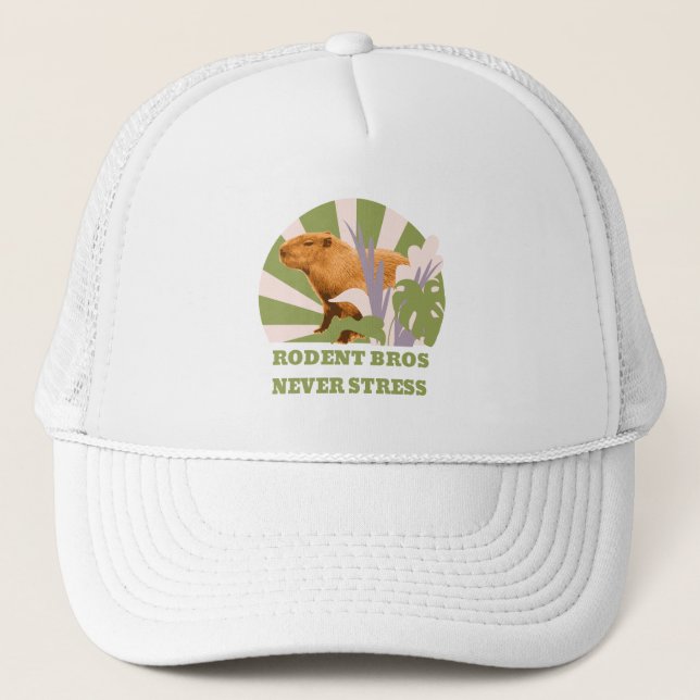 Rodent Bros Never Stress Capybara Trucker Hat (Front)