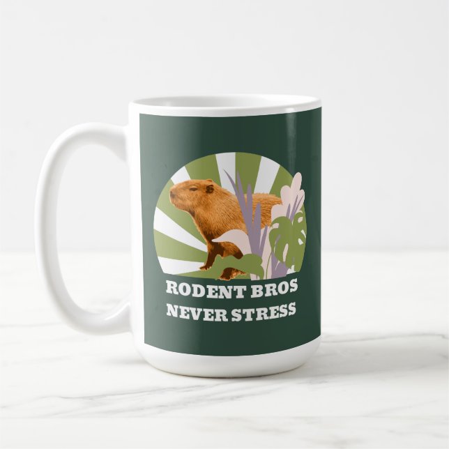 Rodent Bros Never Stress Funny Capybara Coffee Mug (Left)