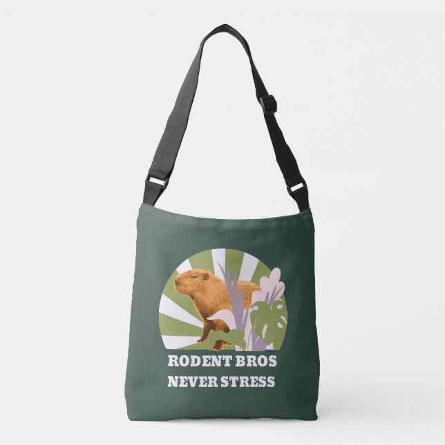 Rodent Bros Never Stress Funny Capybara Crossbody Bag (Front)