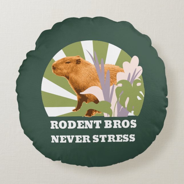 Rodent Bros Never Stress Funny Capybara Round Cushion (Front)