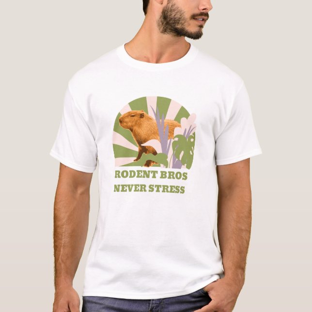 Rodent Bros Never Stress Funny Capybara T-Shirt (Front)