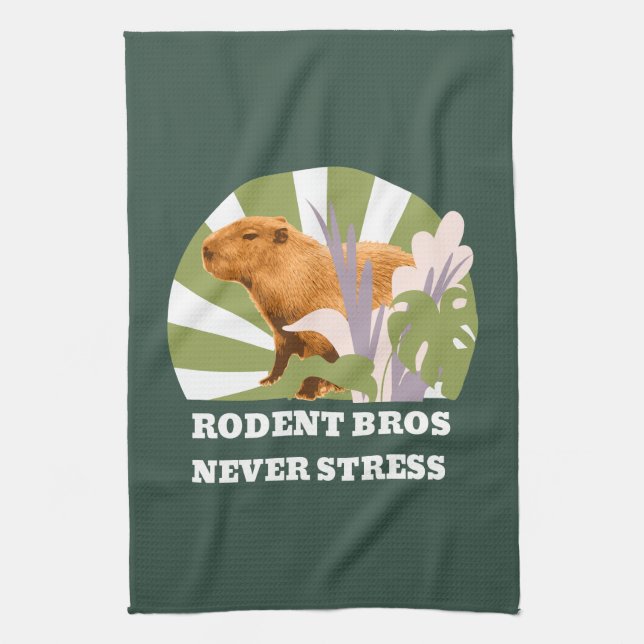 Rodent Bros Never Stress Funny Capybara Tea Towel (Vertical)