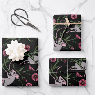 Rodent Floral Wrapping Paper Sheet