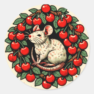 Rodent Fruit Cherry Rat Art Rats Cherries          Classic Round Sticker