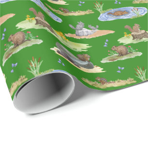Rodent Toile Wrapping Paper (Original on Green)