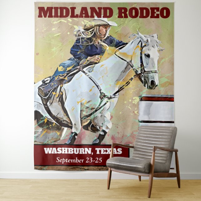 Rodeo barrel racing hanging tapestry (In Situ)