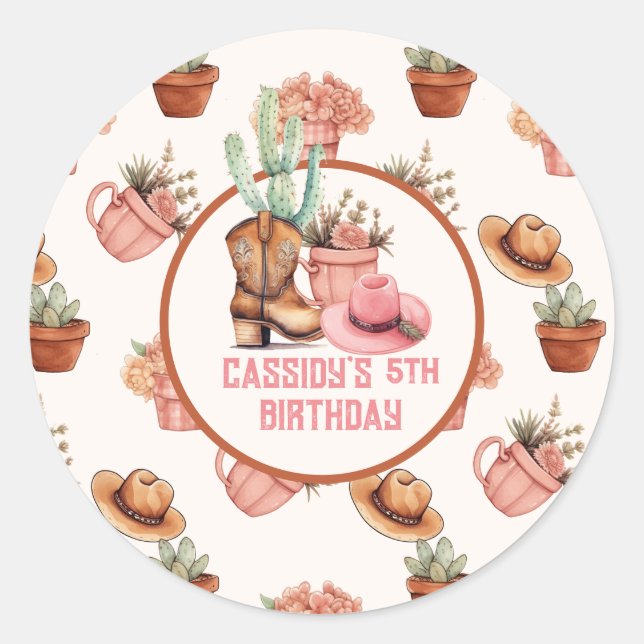 Rodeo Birthday theme Party Wildwest Western Classic Round Sticker (Front)