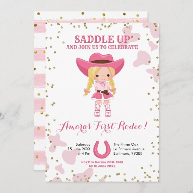 Rodeo blonde cowgirl birthday Invitation (Front/Back)