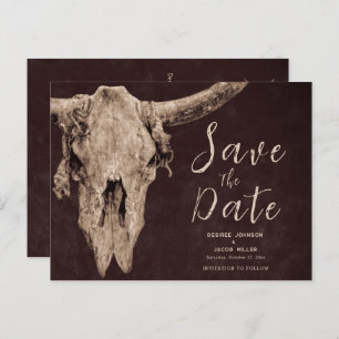 Rodeo Brown Bull Skull Save The Date Invitation Postcard