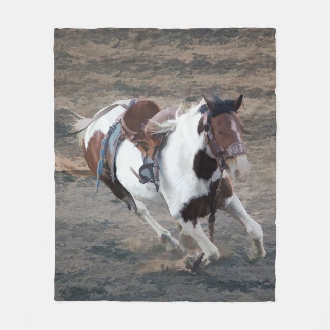 Rodeo Bucking Pinto Bronco Fleece Blanket (Front)