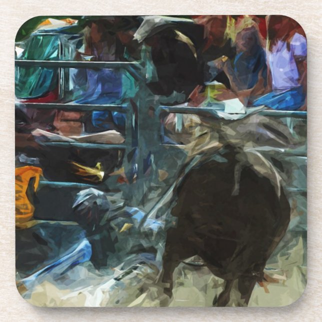 Rodeo Bull Ride Ending Abstract Impressionism Coaster (Front)