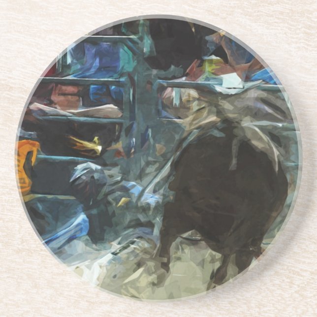 Rodeo Bull Ride Ending Abstract Impressionism Coaster (Front)