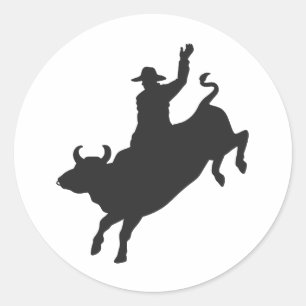Rodeo Bull Ride silhouette Classic Round Sticker