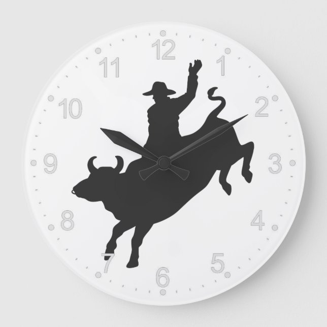 Rodeo Bull Ride silhouette Large Clock (Front)