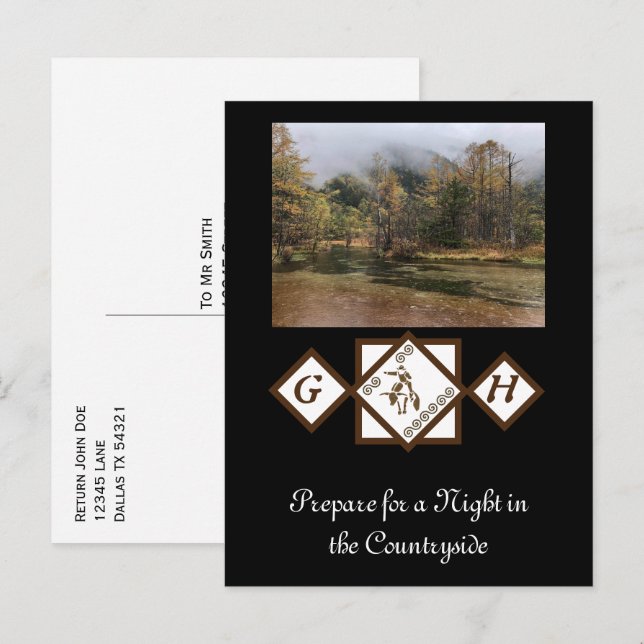 Rodeo Bull Rider and Longhorn Monogram Photo Invitation Postcard (Front/Back)