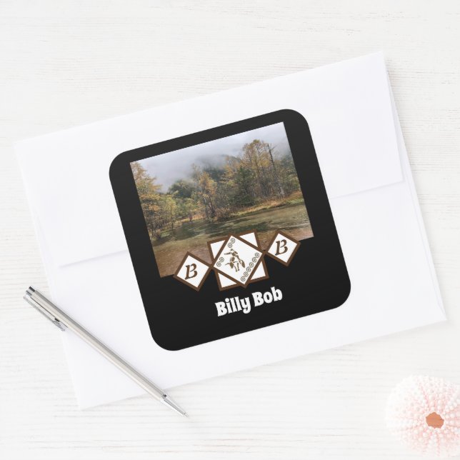 Rodeo Bull Rider and Longhorn Monogram Photo Square Sticker (Envelope)