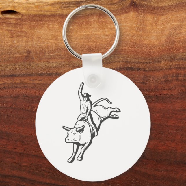 Rodeo Bull Rider Line Art Western Emblem Key Ring (Front)