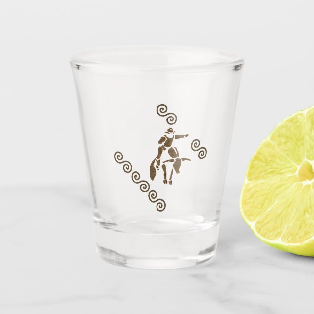 Rodeo Bull Rider on a Longhorn Shot Glass (Front)