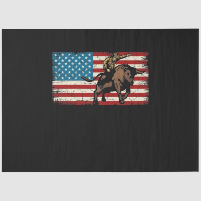 Rodeo Bull Rider Patriotic American Flag Cowboys Tissue Paper (Front)