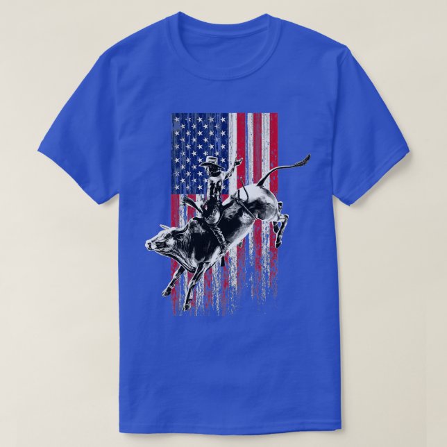 Rodeo Bull Rider Patriotic American Flag  for Cowb T-Shirt (Design Front)