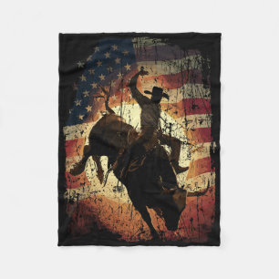 Rodeo Bull Rider Patriotic Cowboy Usa Flag Fleece Blanket