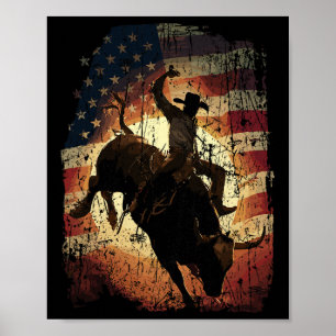 Rodeo Bull Rider Patriotic Cowboy Usa Flag  Poster