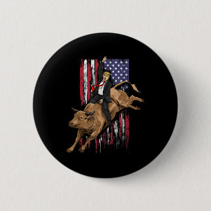 Rodeo Bull Rider Trump American Flag Cowboy Bull 6 Cm Round Badge