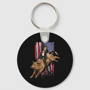 Rodeo Bull Rider Trump American Flag Cowboy Bull Key Ring