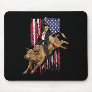 Rodeo Bull Rider Trump American Flag Cowboy Bull R Mouse Pad