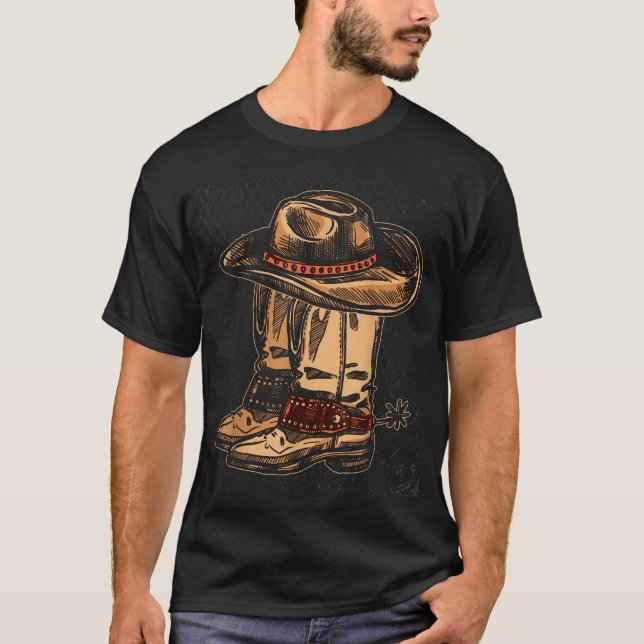 Rodeo Bull Riding Hat Line Dance Boots Cowboy  T-Shirt (Front)