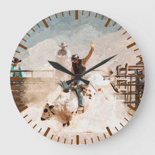 Rodeo Bull Riding Rustic Western  Large Clock