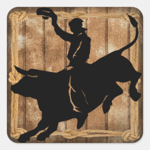 Rodeo Bull Riding Silhouette Square Sticker