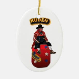 Rodeo Clowns with Text Ceramic Ornament