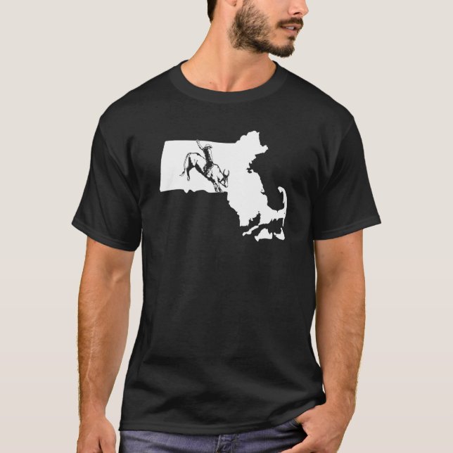 Rodeo Cow Rider Bull Riding Cowboy Map Massachuset T-Shirt (Front)