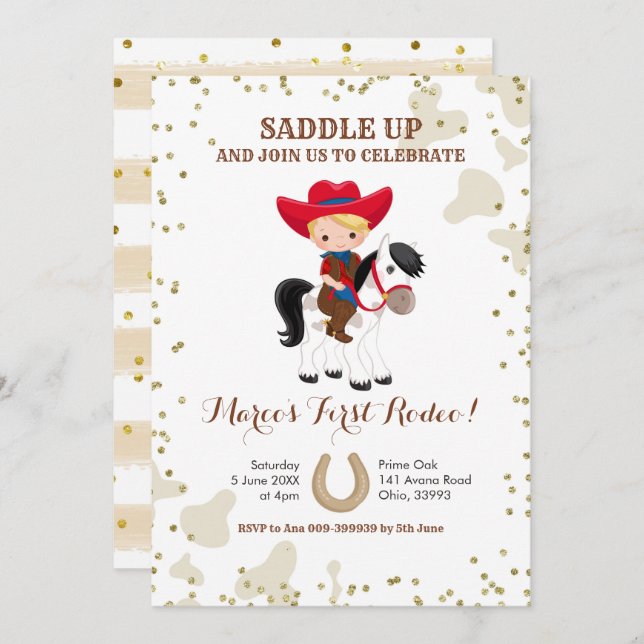 Rodeo cowboy blonde boy birthday Invitation (Front/Back)