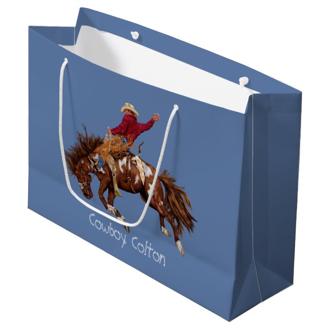 Rodeo Cowboy Bronco Buster  Large Gift Bag (Front Angled)