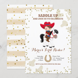Rodeo cowboy brown hair boy birthday Invitation