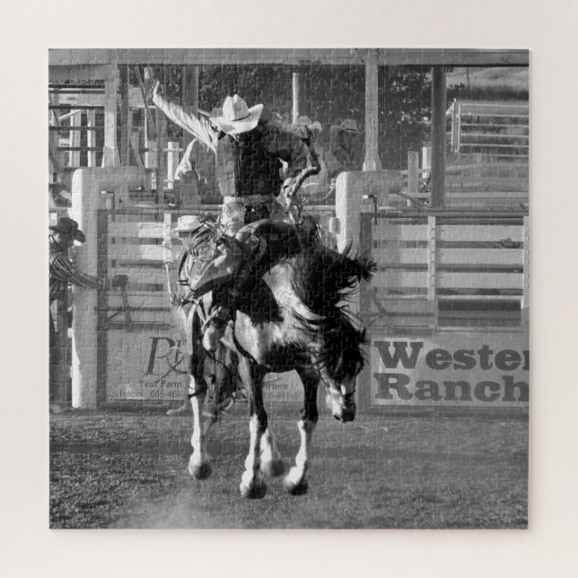 Rodeo Cowboy Bucking Horse 8 Seconds To Score Jigsaw Puzzle (Vertical)