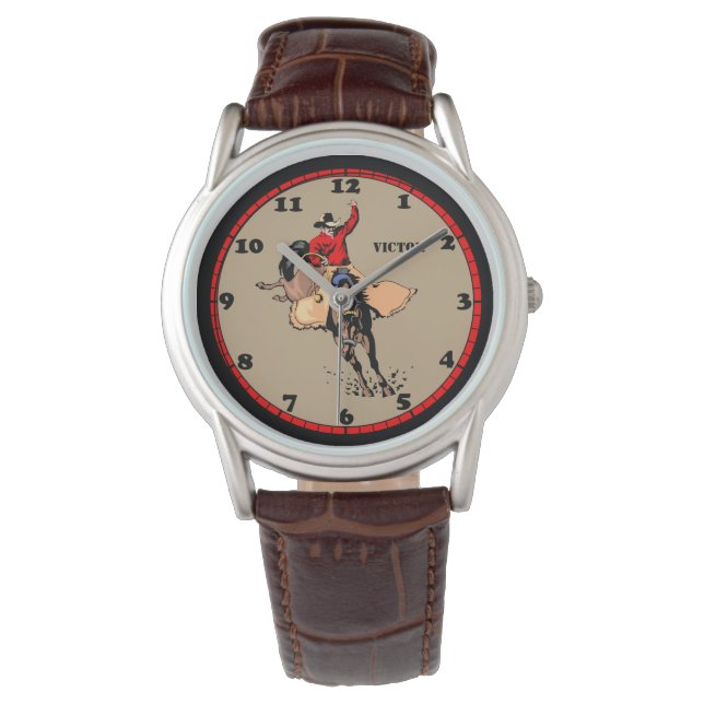 Rodeo Cowboy Bull Rider Custom Watch (Front)