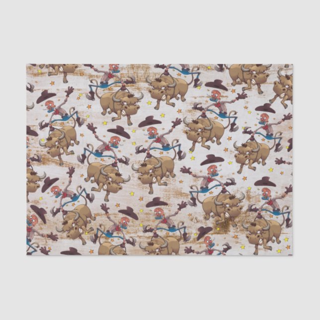 Rodeo Cowboy Bull Riding Country Western Tissue Paper (Front)