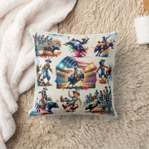 Rodeo Cowboy Bull Riding Rodeo Clown Scenes Cushion