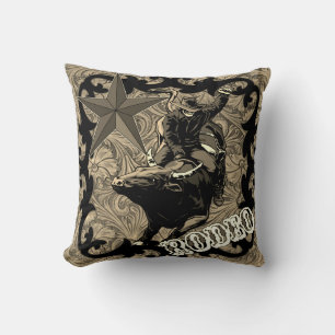 Rodeo Cowboy Bull Riding Throw Pillow