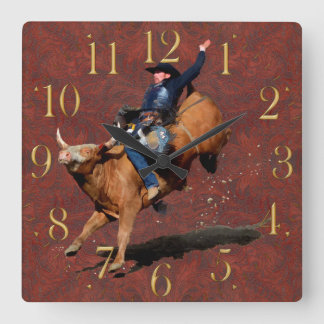 Rodeo Cowboy Bull-Riding Western Themed Clock