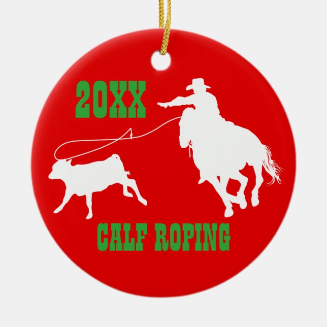 Rodeo Cowboy Calf Roping Christmas Ornament (Front)
