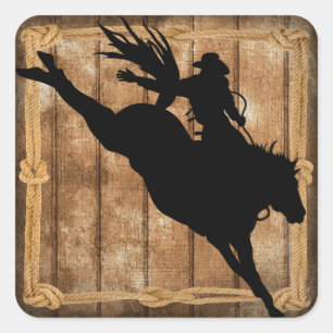 Rodeo Cowboy Horse Bronco Silhouette Square Sticker