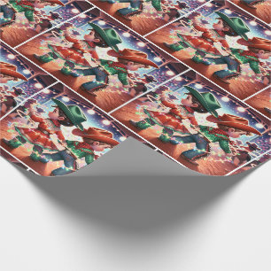 Rodeo Cowboy Kids Twirling Christmas Lights Wrapping Paper